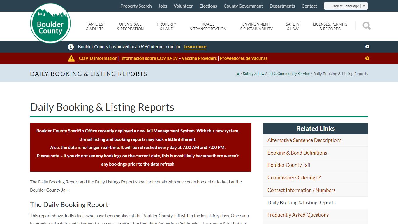Daily Booking & Listing Reports - Boulder County